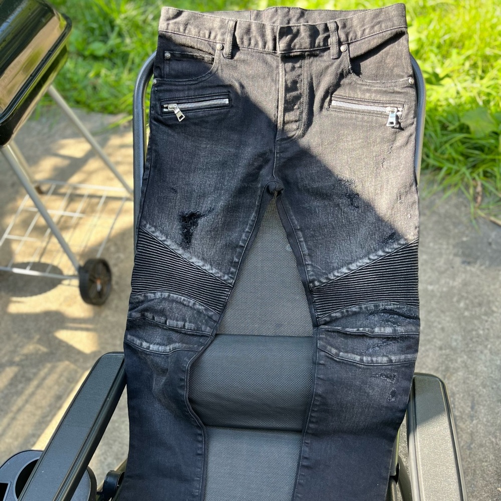Mens Balmain black waxed denim size 31